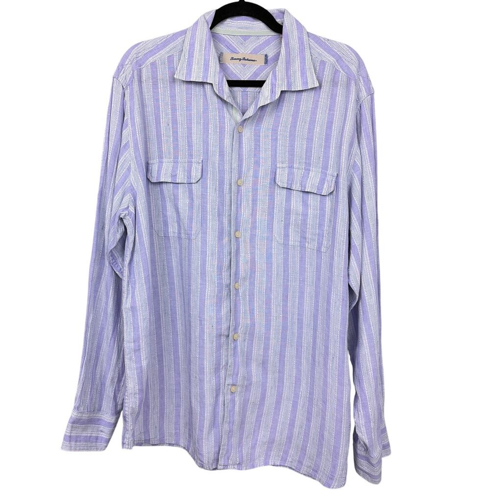 Tommy Bahama Academia Preppy Delgado Stripe Quiet Luxury Resort Linen Shirt L